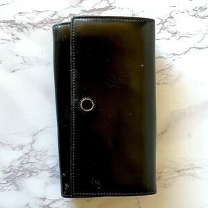 Furla Black Leather Long Wallet 7”x4” Vintage Authentic Clutch